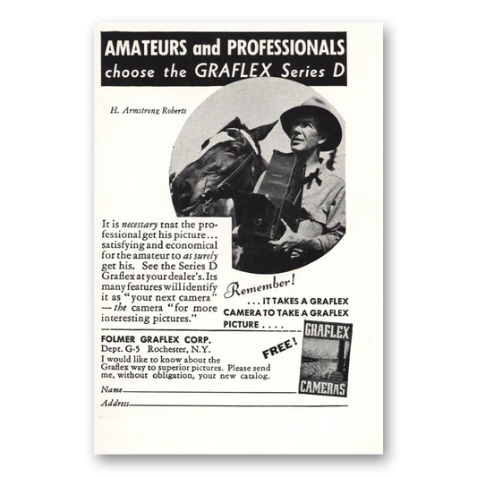 1935 Graflex Cameras Series D H Armstrong Roberts Vintage Magazine Print Ad