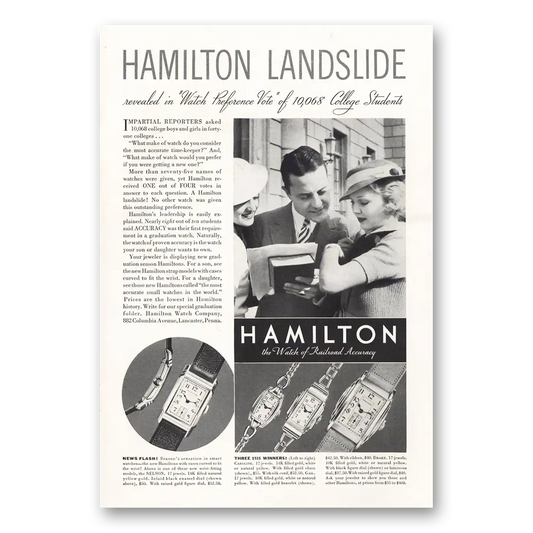 1935 Hamilton Watch Landslide Watch Preference Vote Vintage Magazine Print Ad