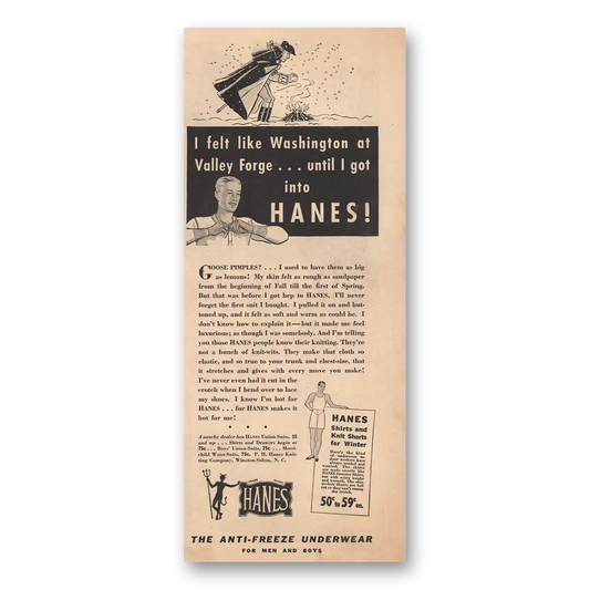 1935 Hanes Underwear Washington at Valley Forge Vintage Magazine Print Ad