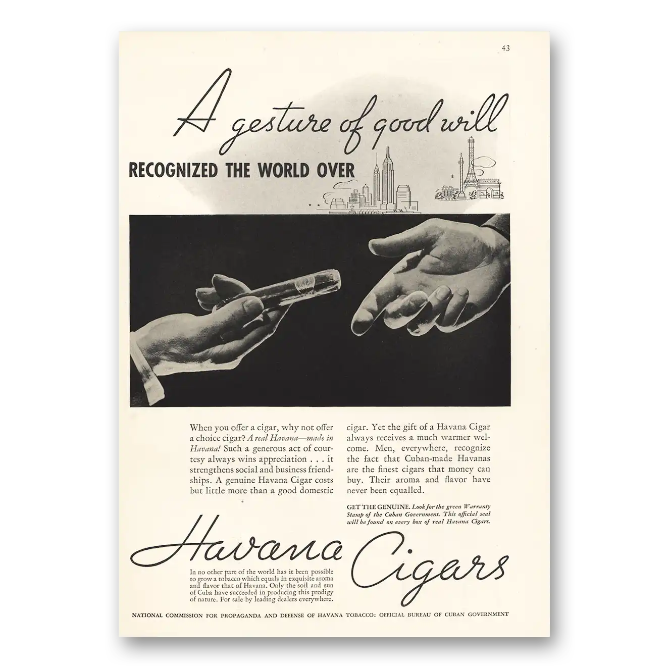 1935 Cuba Gesture of Good Will Vintage Magazine Print Ad