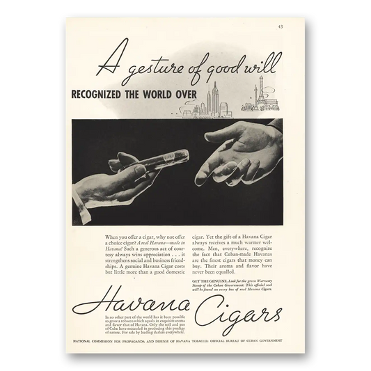 1935 Cuba Gesture of Good Will Vintage Magazine Print Ad