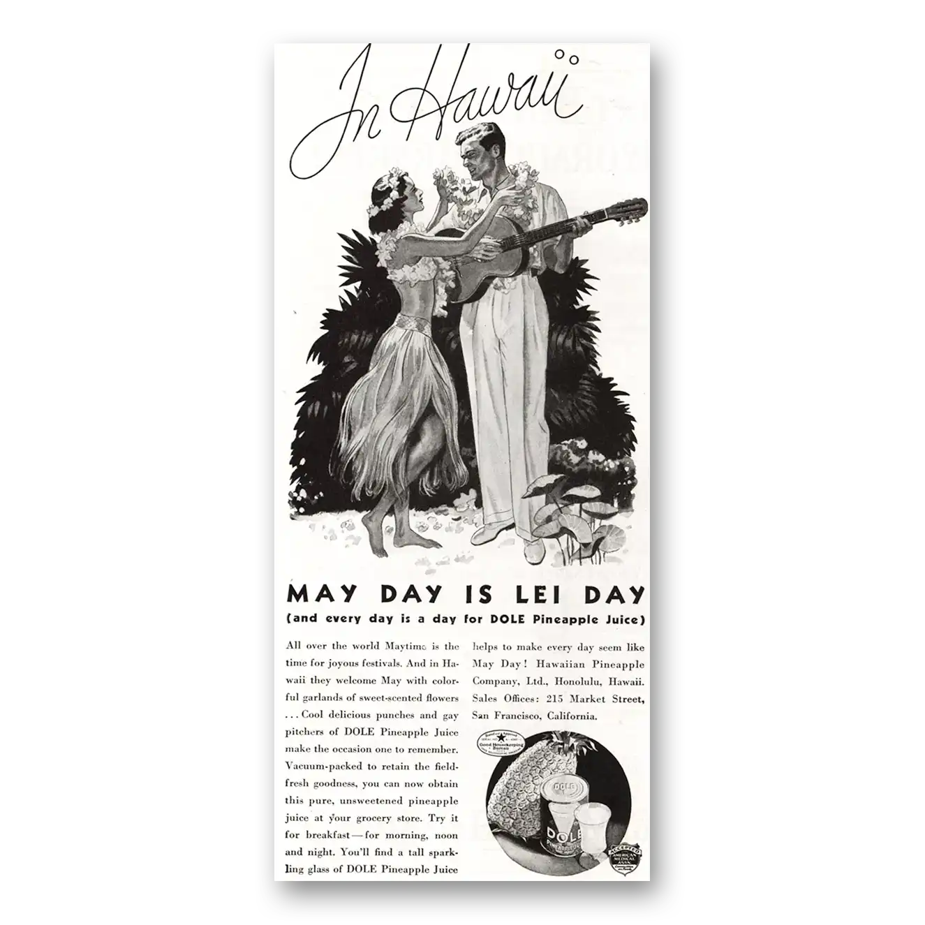 1935 Hawaii May Day Is Lei Day Vintage Magazine Print Ad