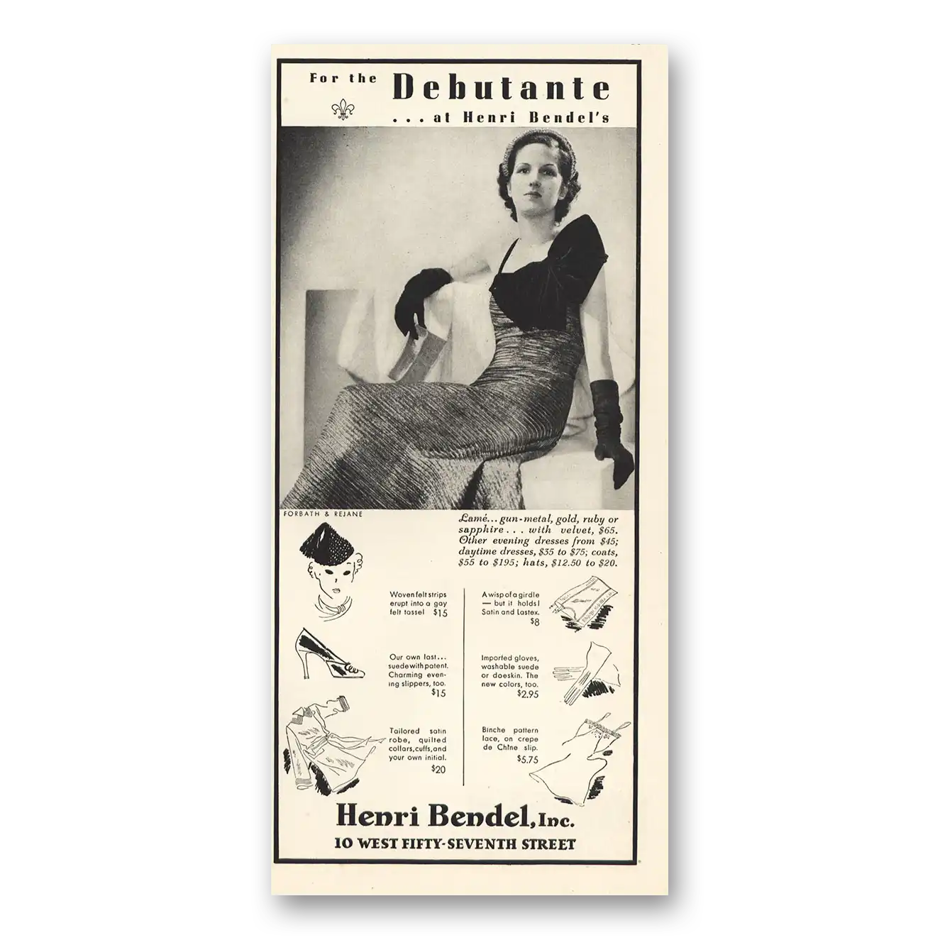 1935 Henri Bendel For the Debutante Vintage Magazine Print Ad