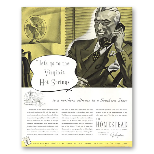 1935 Homestead Lets Go to the Virginia Hot Springs Vintage Magazine Print Ad