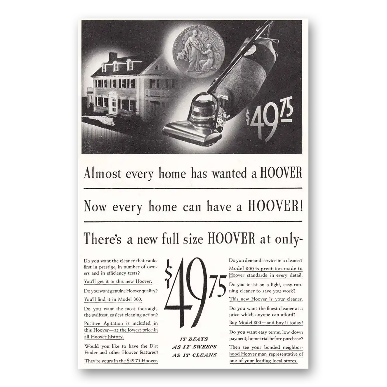 1935 Hoover Vacuum Almost Every Home Vintage Magazine Print Ad