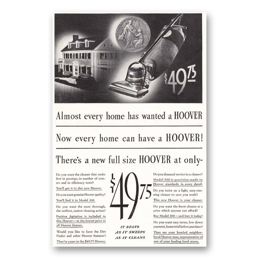 1935 Hoover Vacuum Almost Every Home Vintage Magazine Print Ad