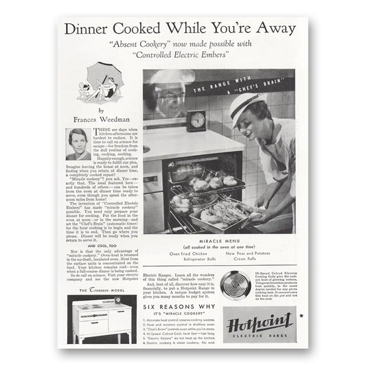 1935 Hotpoint Electric Range Oven Dinner Cooked While You're Away Vintage Magazine Print Ad