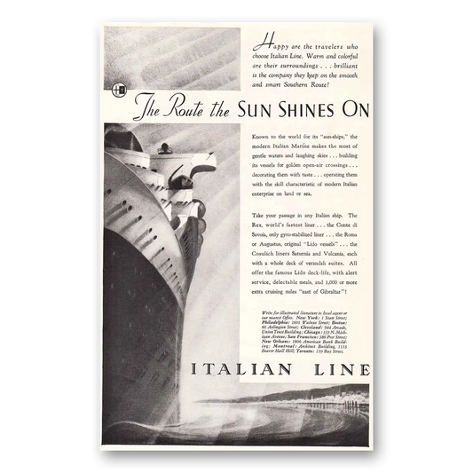 1935 Italian Line Route That Sun Shines Vintage Magazine Print Ad