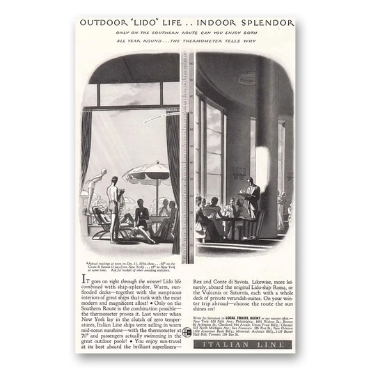 1935 Italian Line Outdoor Lido Life Indoor Splendor Vintage Magazine Print Ad