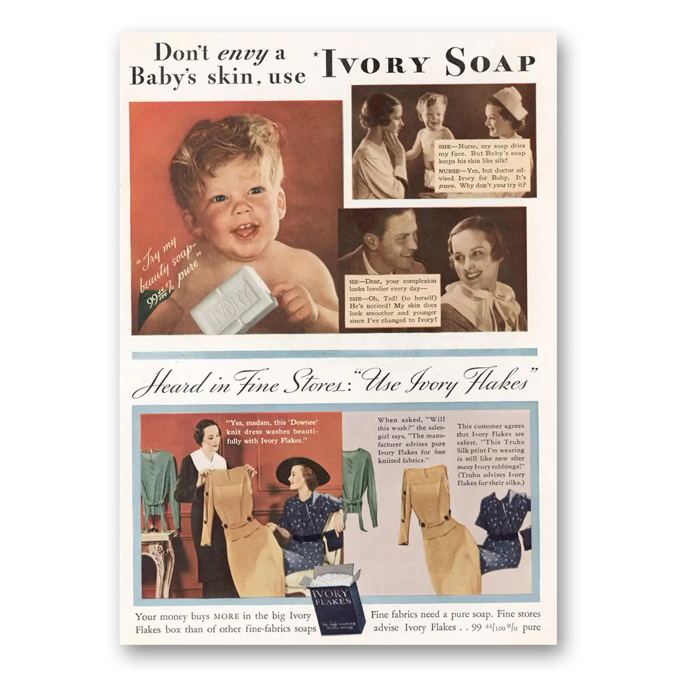 1935 Ivory Soap Don't Envy a Baby's Skin Vintage Magazine Print Ad