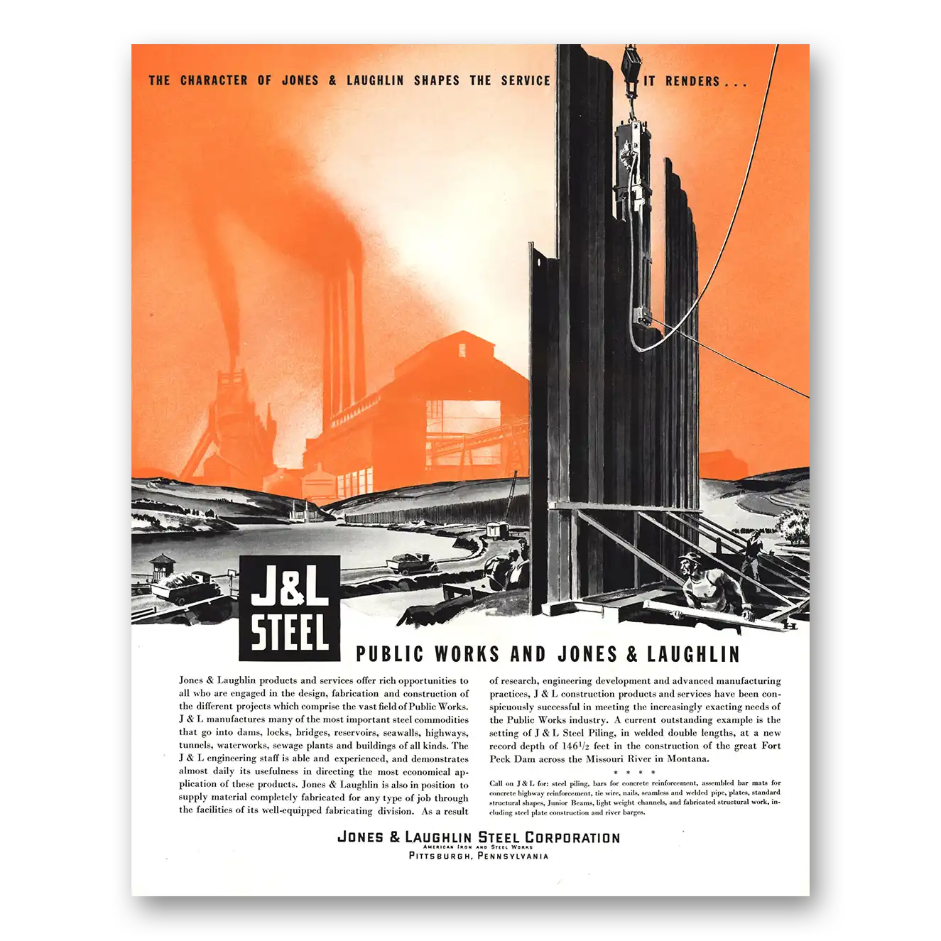 1935 J & L Steel Public Works Vintage Magazine Print Ad