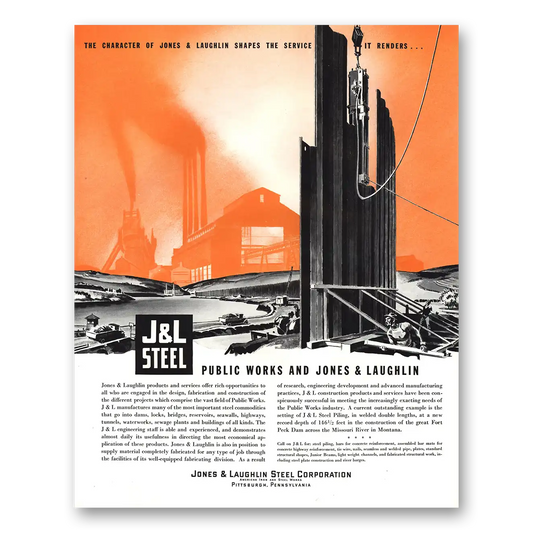 1935 J & L Steel Public Works Vintage Magazine Print Ad