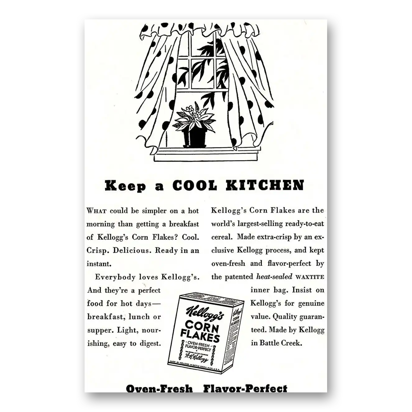 1935 Kelloggs Corn Flakes Cool Kitchen Vintage Magazine Print Ad