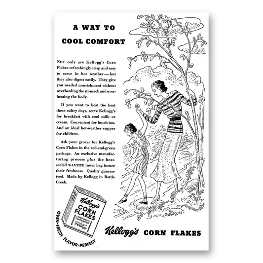 1935 Kelloggs Corn Flakes Cool Comfort Vintage Magazine Print Ad