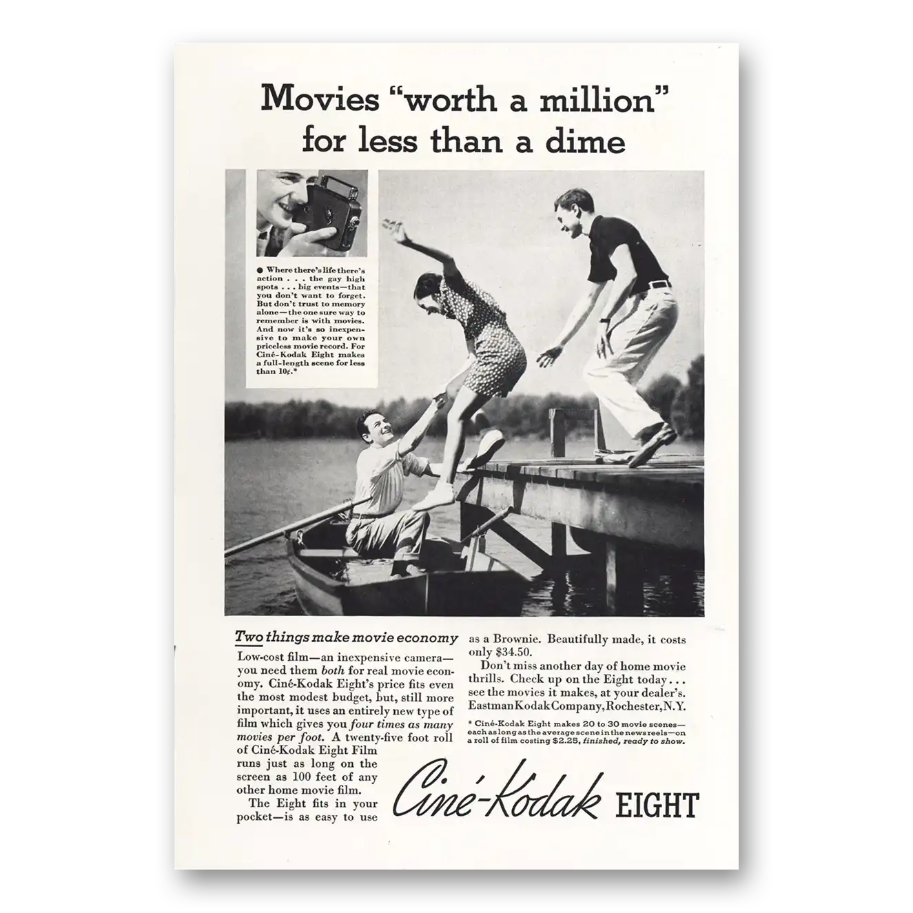 1935 Cine Kodak Eight Camera Movies Worth a Million Vintage Magazine Print Ad