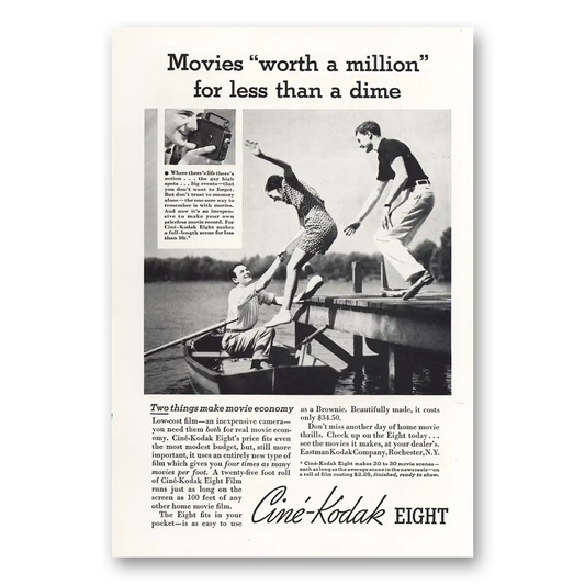 1935 Cine Kodak Eight Camera Movies Worth a Million Vintage Magazine Print Ad