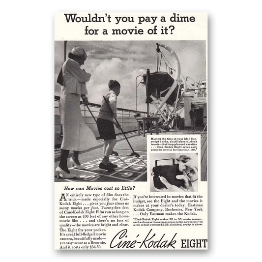 1935 Cine Kodak Eight Camera Ship Deck Shuffleboard Vintage Magazine Print Ad