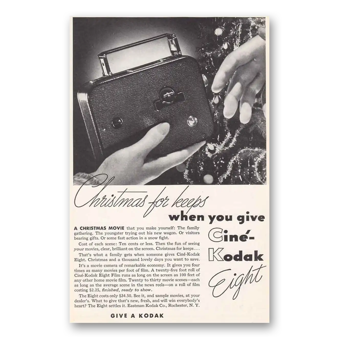 1935 Cine Kodak Eight Camera Christmas for Keeps Cine Kodak Eight Vintage Magazine Print Ad