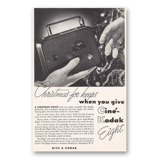 1935 Cine Kodak Eight Camera Christmas for Keeps Cine Kodak Eight Vintage Magazine Print Ad