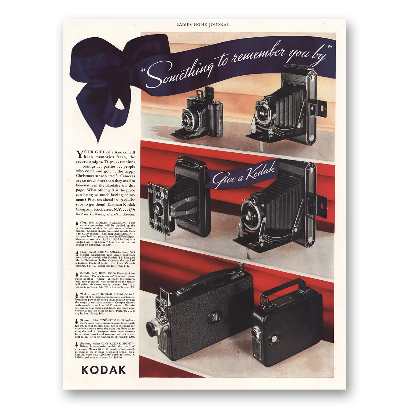 1935 Kodak Camera Something to Remember You By Vintage Magazine Print Ad