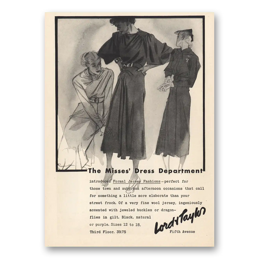 1935 Lord & Taylor Misses Dress Department Vintage Magazine Print Ad