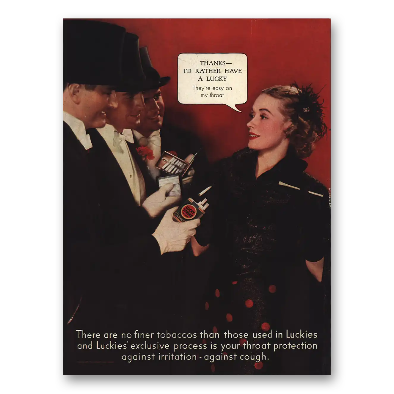 1935 Lucky Strike Cigarettes Easy On My Throat Vintage Magazine Print Ad