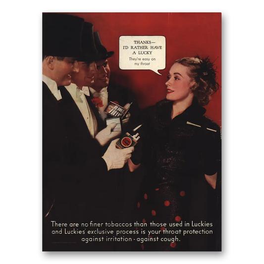 1935 Lucky Strike Cigarettes Easy On My Throat Vintage Magazine Print Ad