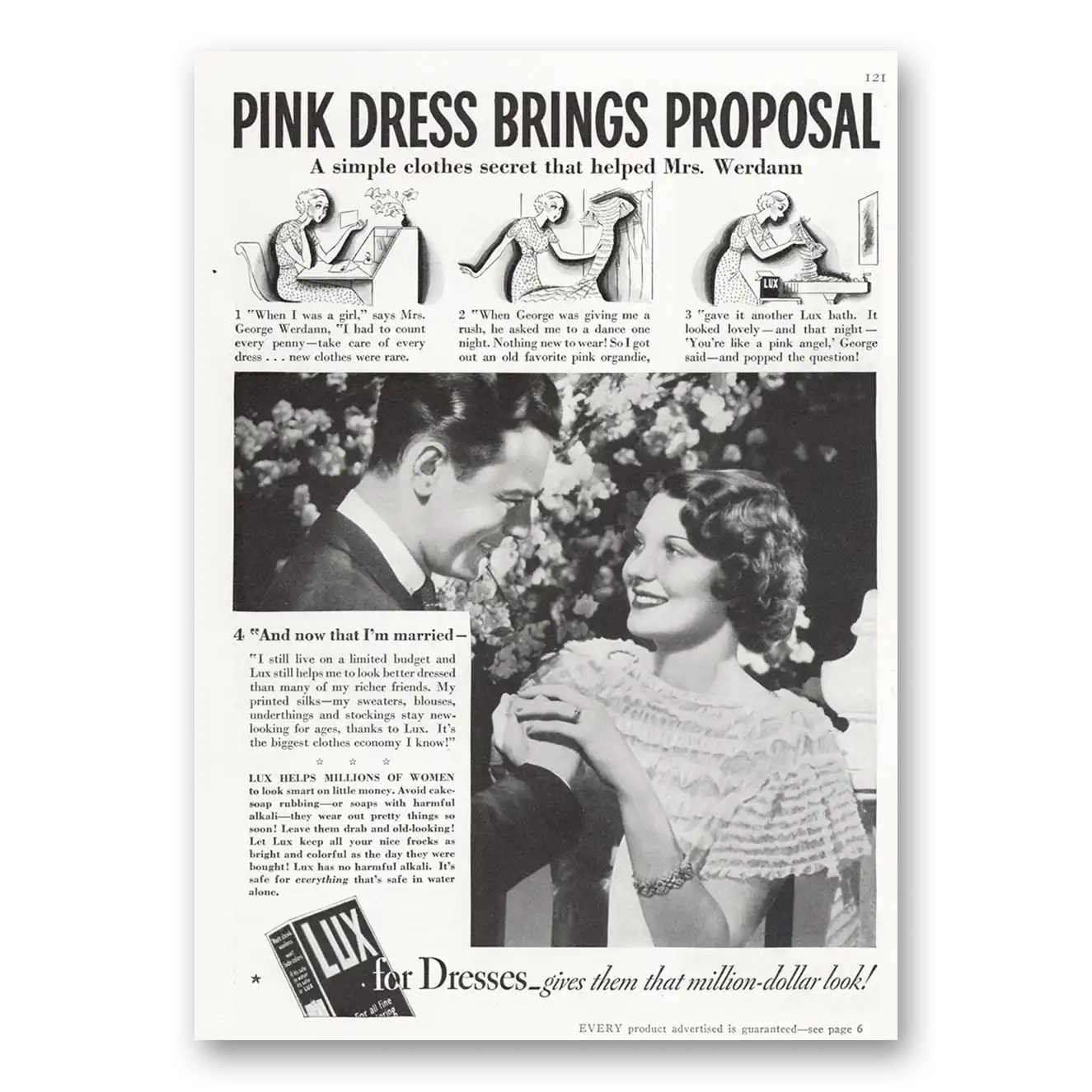 1935 Lux Soap Pink Dress Brings Proposal Vintage Magazine Print Ad