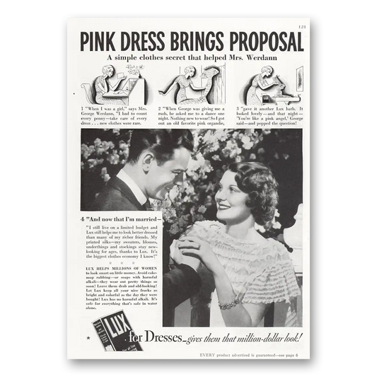 1935 Lux Soap Pink Dress Brings Proposal Vintage Magazine Print Ad