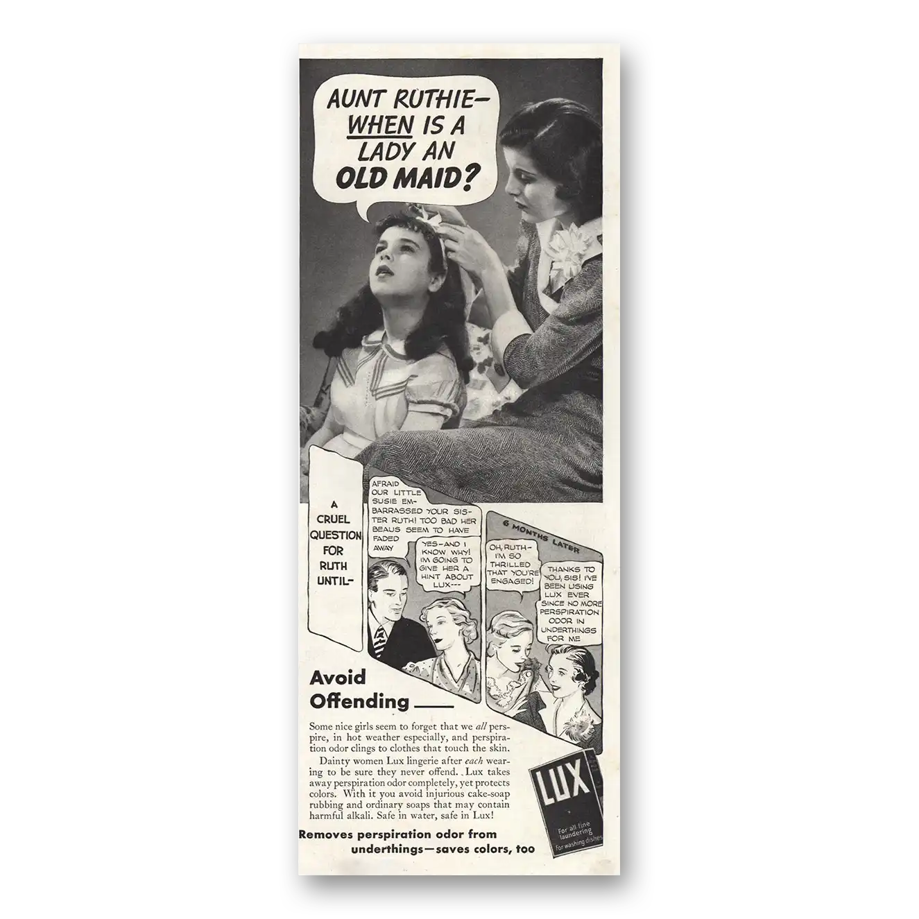 1935 Lux Soap When Is Lady Old Maid Vintage Magazine Print Ad