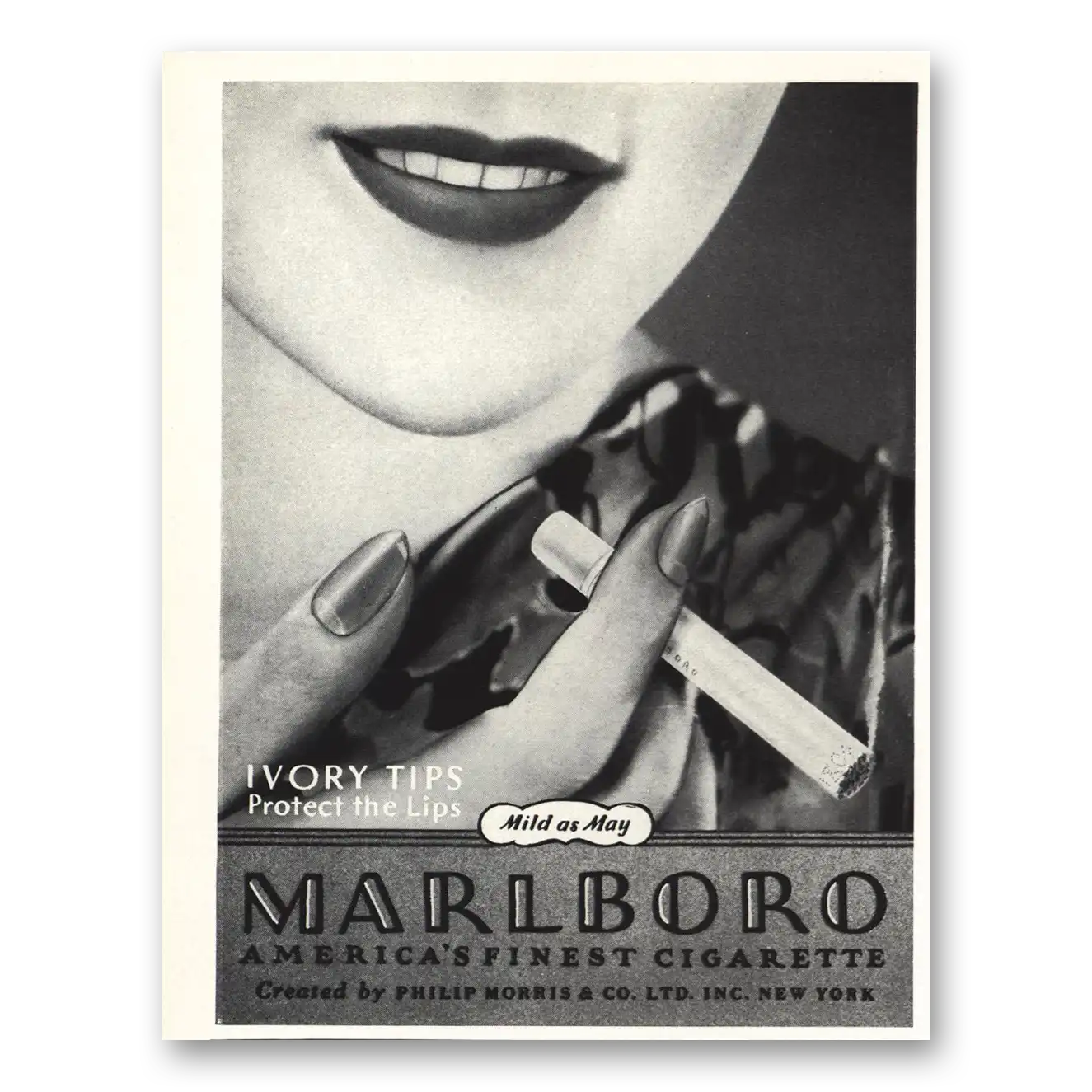 1935 Marlboro Cigarettes Ivory Tips Protect the Lips Vintage Magazine Print Ad