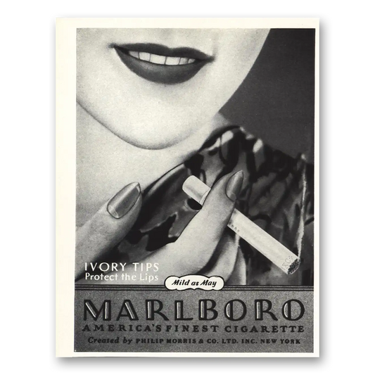 1935 Marlboro Cigarettes Ivory Tips Protect the Lips Vintage Magazine Print Ad