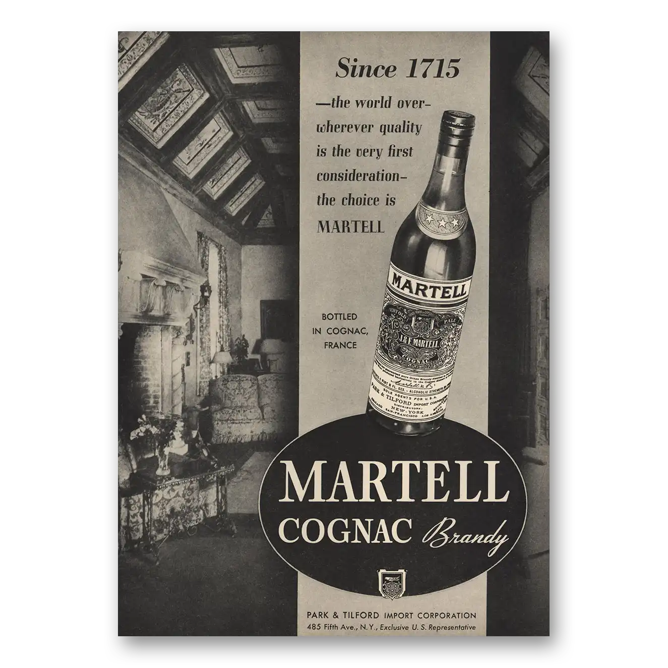 1935 Martell Cognac Brandy Since 1715 World Over Vintage Magazine Print Ad