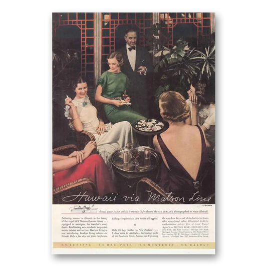 1935 Matson Line Veranda Cafe Vintage Magazine Print Ad