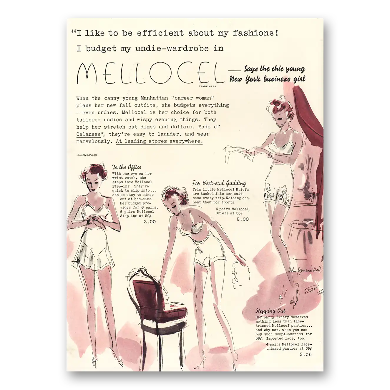 1935 Mellocel Undergarments Undie Wardrobe New York Business Girl Vintage Magazine Print Ad