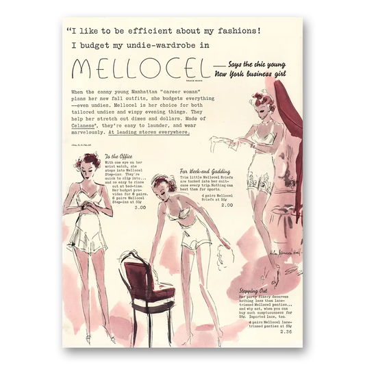 1935 Mellocel Undergarments Undie Wardrobe New York Business Girl Vintage Magazine Print Ad