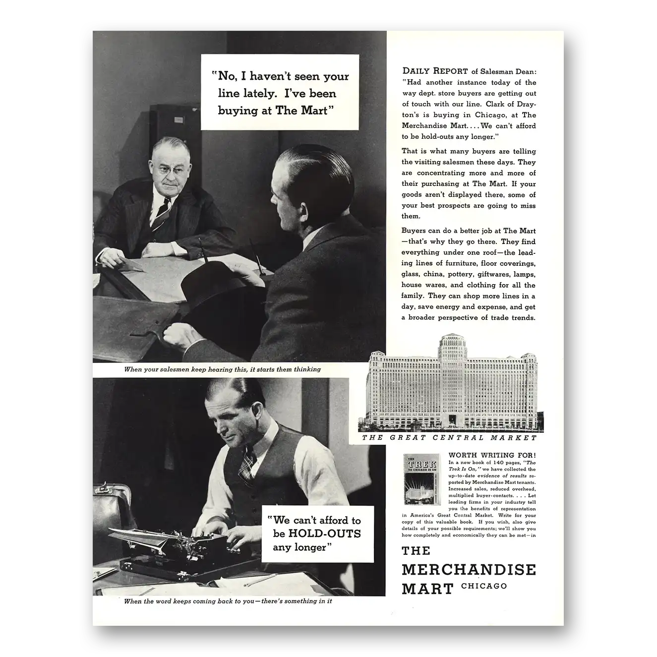 1935 Merchandise Mart Chicago Daily Report of Salesman Dean Vintage Magazine Print Ad