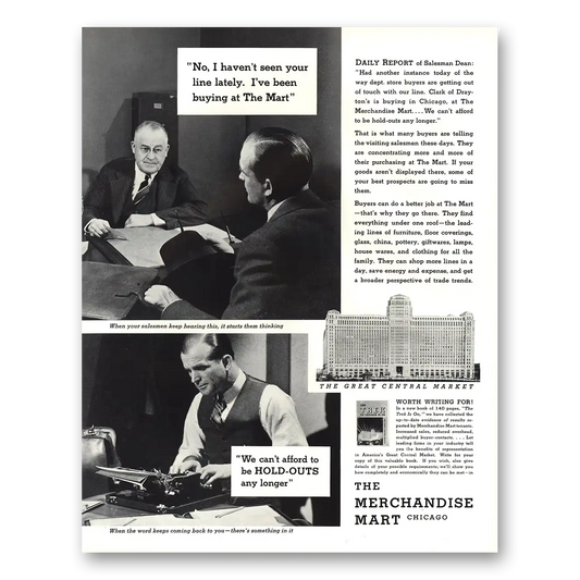 1935 Merchandise Mart Chicago Daily Report of Salesman Dean Vintage Magazine Print Ad