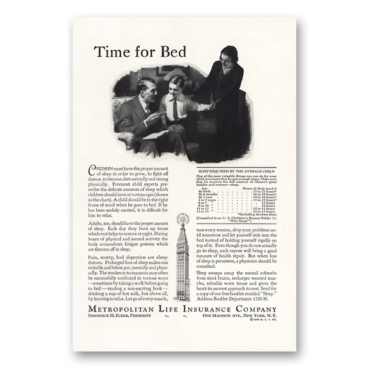 1935 Metropolitan Life Insurance Time for Bed Vintage Magazine Print Ad