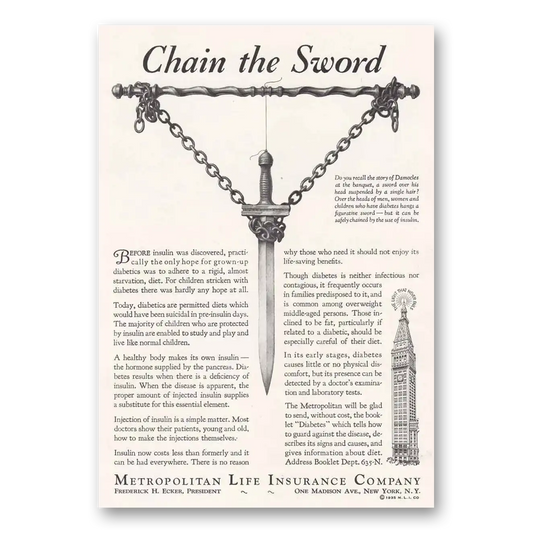 1935 Metropolitan Life Insurance Chain the Sword Vintage Magazine Print Ad