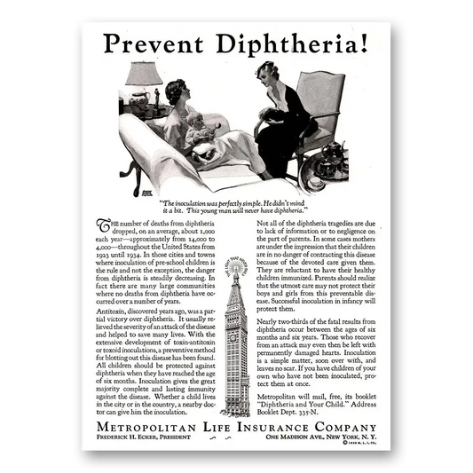 1935 Metropolitan Life Insurance Prevent Diphtheria Vintage Magazine Print Ad