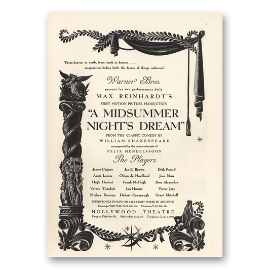 1935 Midsummer Nights Dream Movie Promo James Cagney and Joe E Brown Vintage Magazine Print Ad