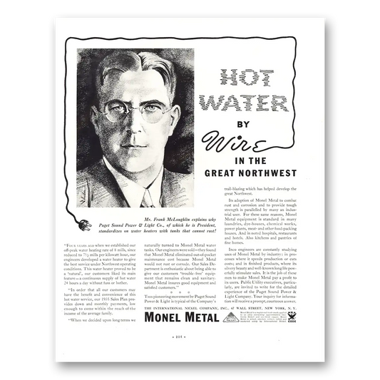 1935 Monel Metal Hot Water By Wire Great Northwest Vintage Magazine Print Ad