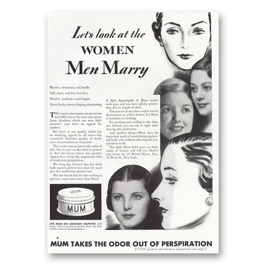 1935 Mum Deoderant Lets Look at the Women Men Marry Vintage Magazine Print Ad