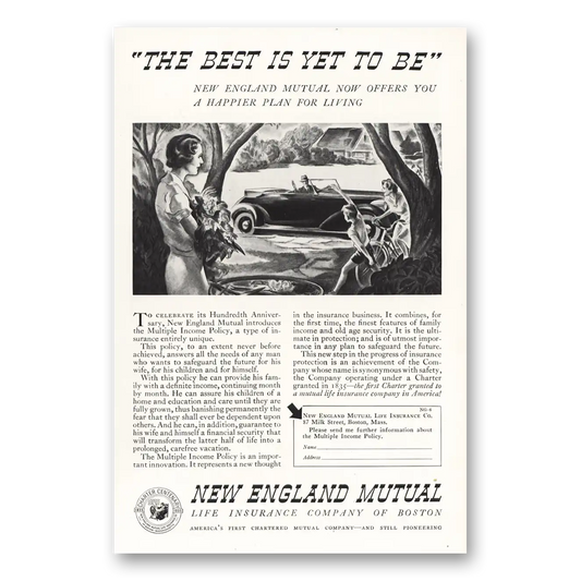 1935 New England Mutual Life Insurance Convertible The Best is Yet Vintage Magazine Print Ad