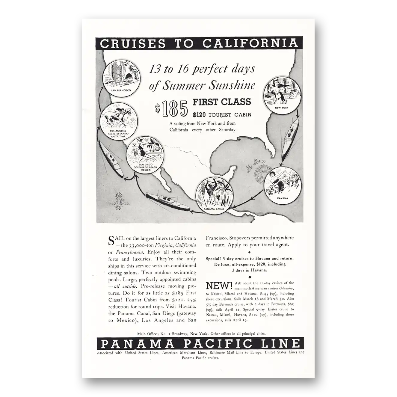 1935 Panama Pacific Line Summer Sunshine California Vintage Magazine Print Ad