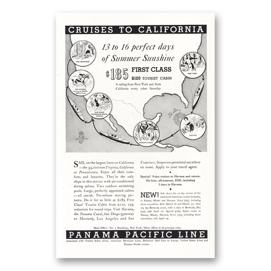 1935 Panama Pacific Line Summer Sunshine California Vintage Magazine Print Ad