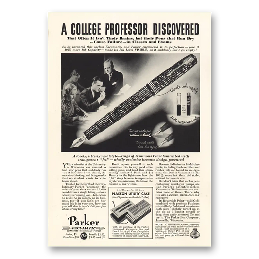 1935 Parker Vacumatic Pen College Professor Discovered Vintage Magazine Print Ad