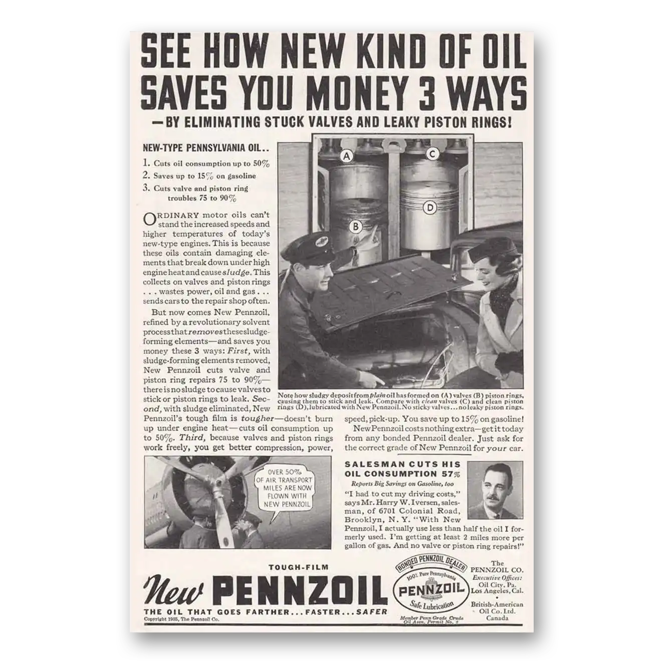 1935 Pennzoil New Kind of Oil Vintage Magazine Print Ad