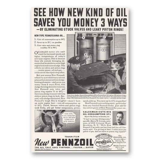 1935 Pennzoil New Kind of Oil Vintage Magazine Print Ad